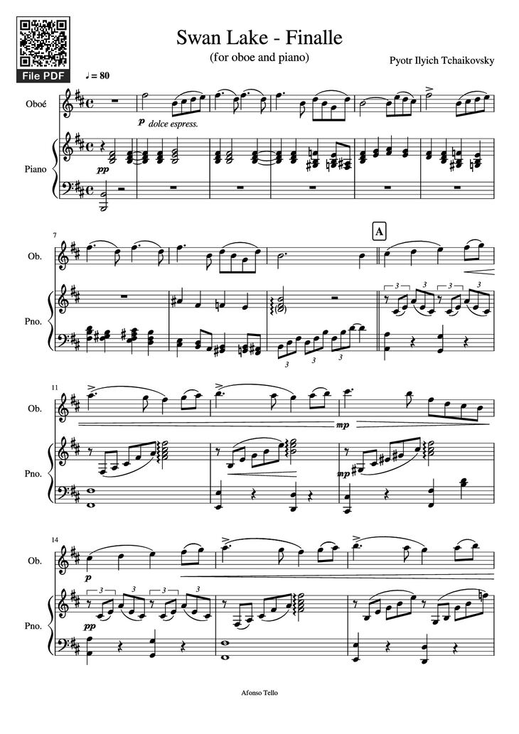 Page 1 of the piano sheet music PDF Piano - Swan Lake - Finalle Piano by Pyotr Ilyich Tchaikovsky