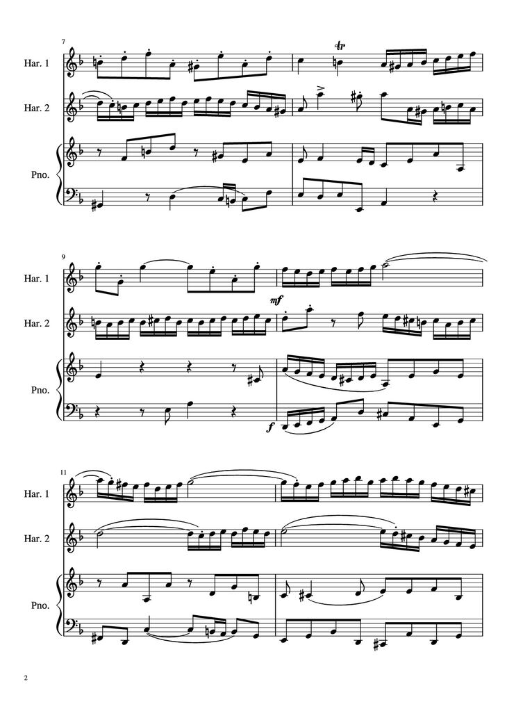 Page 2 of the piano sheet music PDF - Concerto for Two Violins in D Minor Piano by Linghongjian