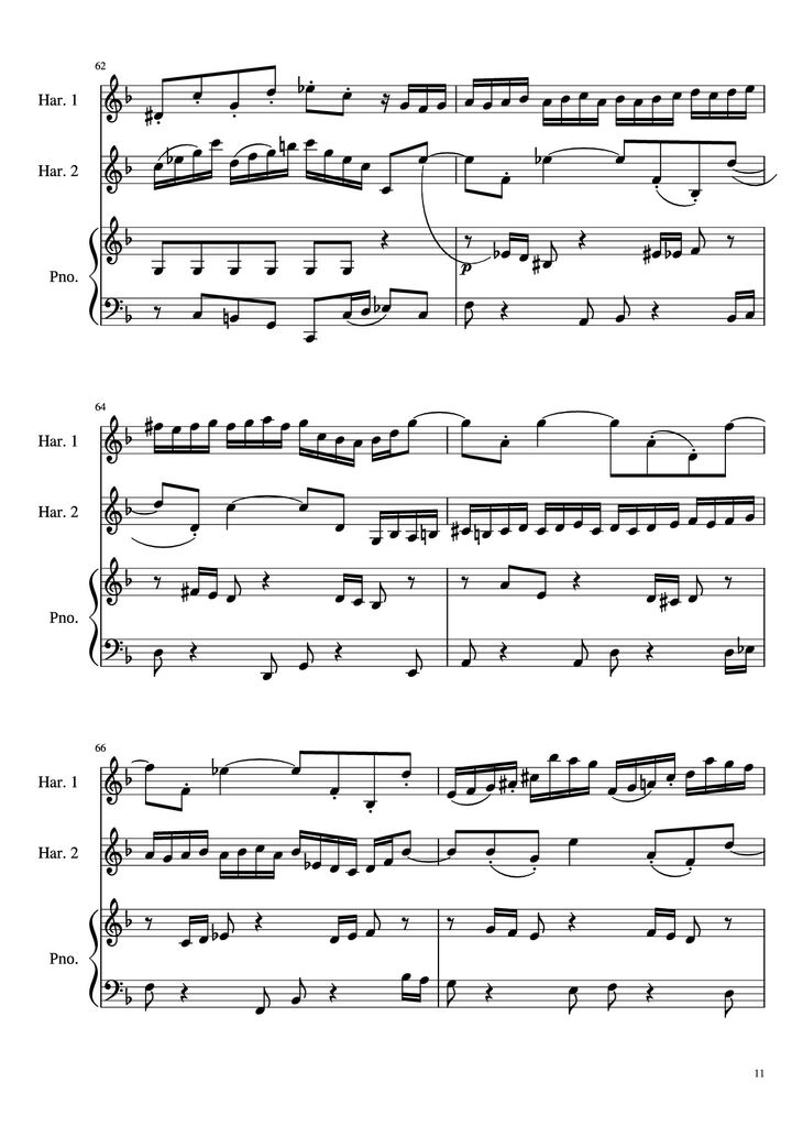 Page 11 of the piano sheet music PDF - Concerto for Two Violins in D Minor Piano by Linghongjian