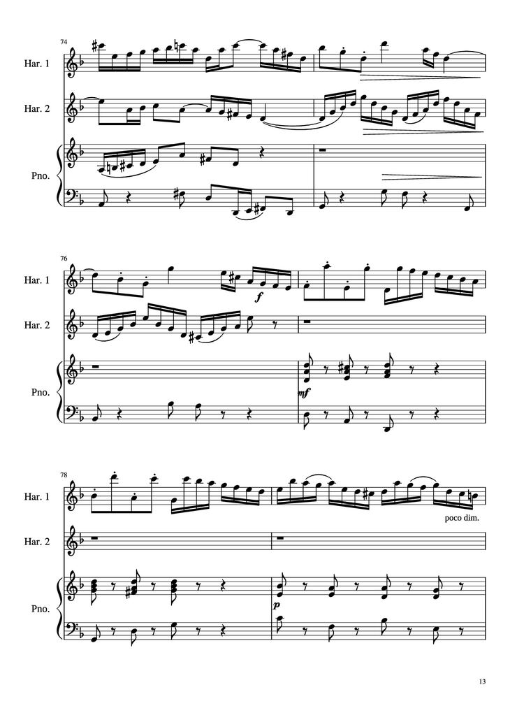 Page 13 of the piano sheet music PDF - Concerto for Two Violins in D Minor Piano by Linghongjian