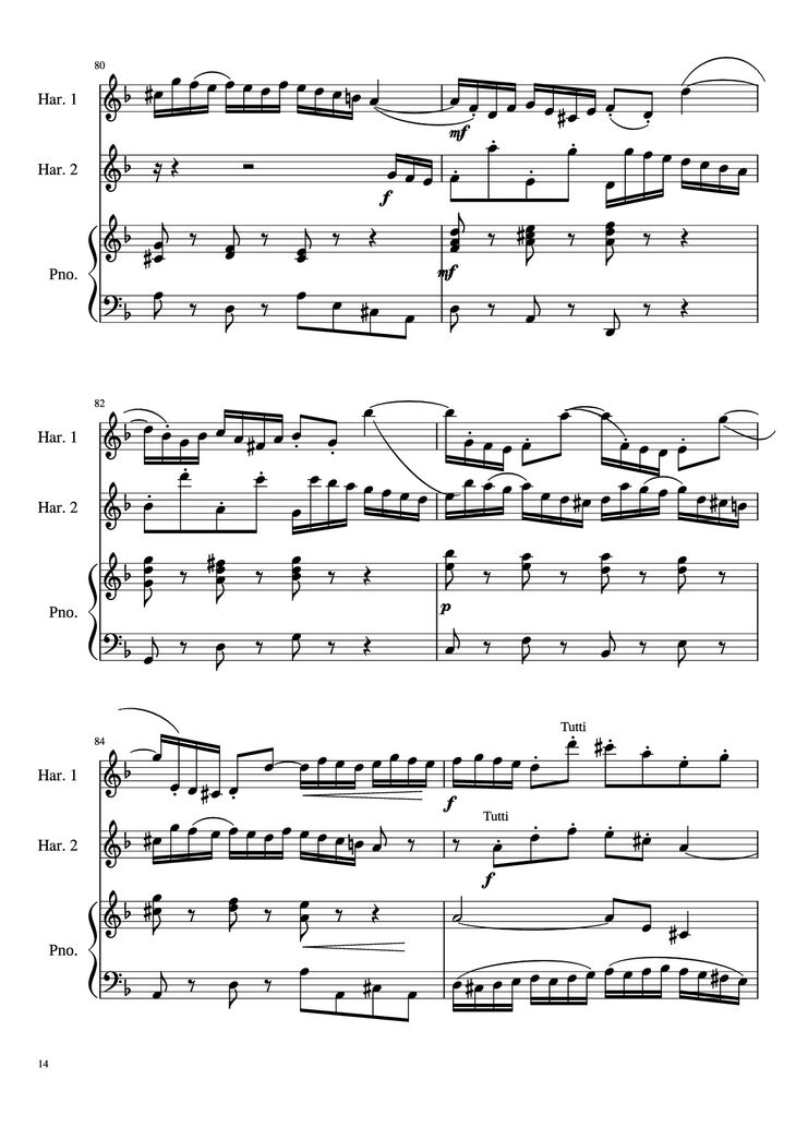 Page 14 of the piano sheet music PDF - Concerto for Two Violins in D Minor Piano by Linghongjian