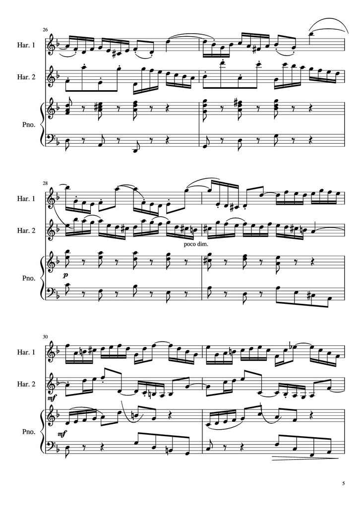 Page 5 of the piano sheet music PDF - Concerto for Two Violins in D Minor Piano by Linghongjian