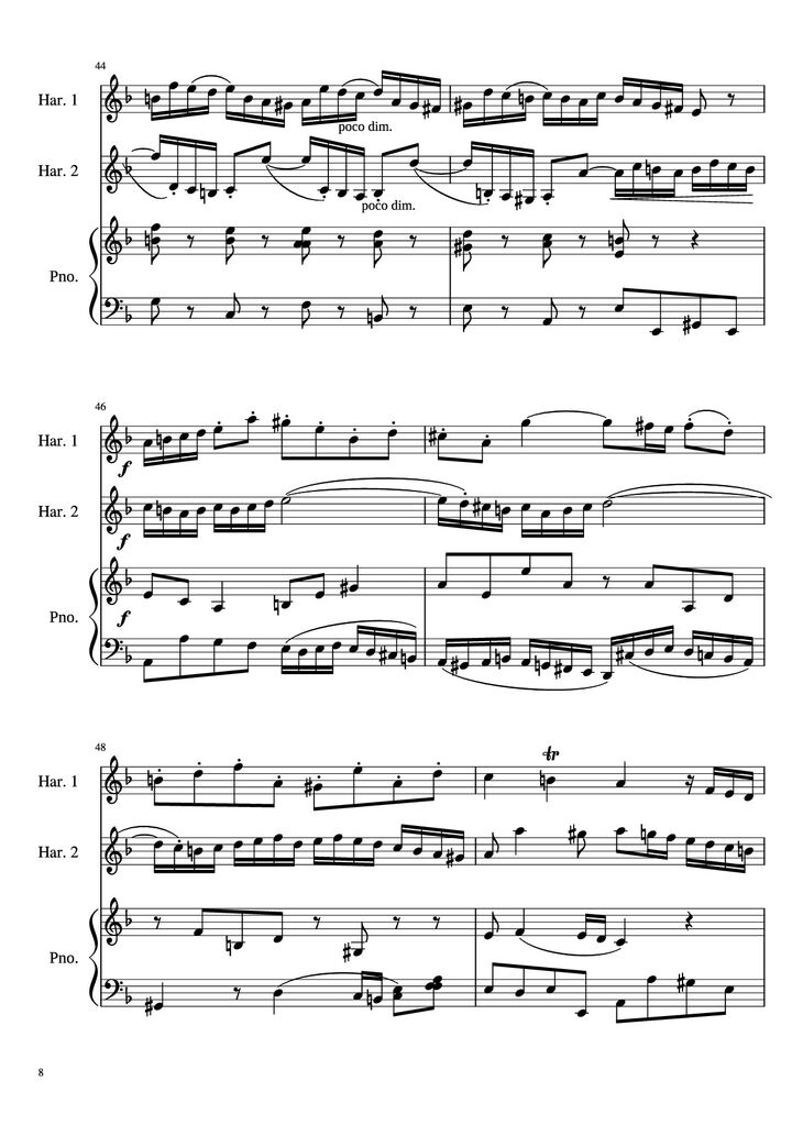 Page 8 of the piano sheet music PDF - Concerto for Two Violins in D Minor Piano by Linghongjian