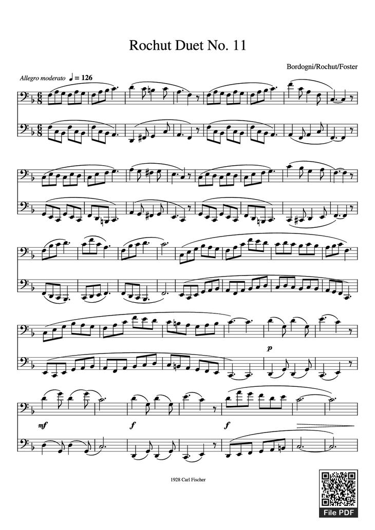 Page 1 of the piano sheet music PDF Piano - Rochut Duet No. 11 Piano by Bordogni/Rochut/Foster