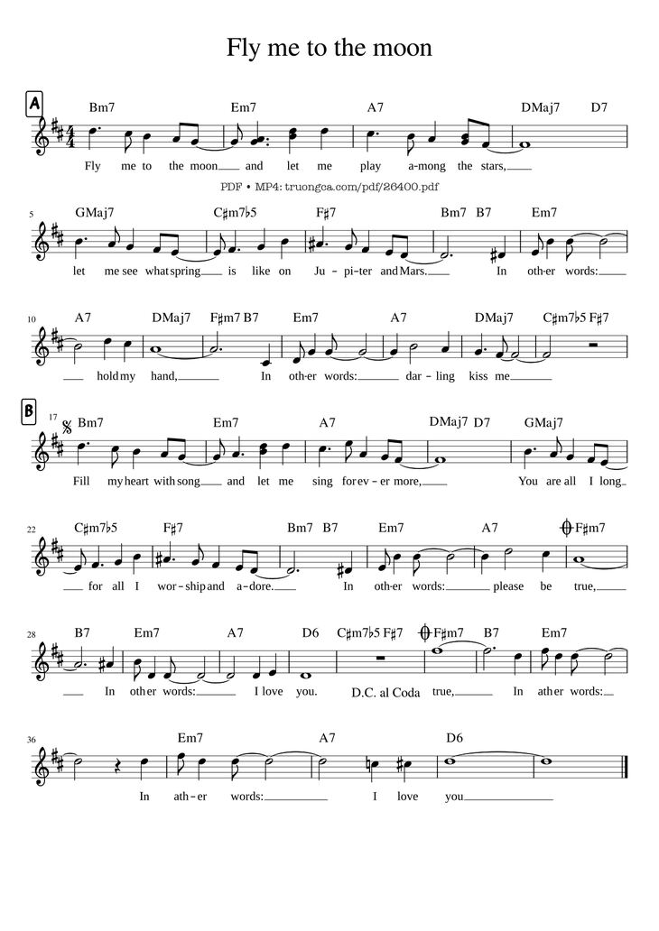 Page 1 of the piano sheet music PDF - Fly me to the moon by Undefined