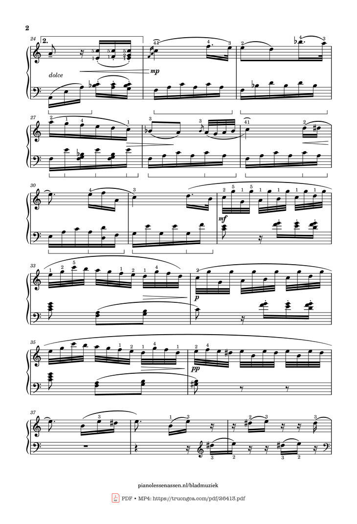 Page 2 of the piano sheet music PDF Piano - Für Elise Piano With fingering by L. van Beethoven