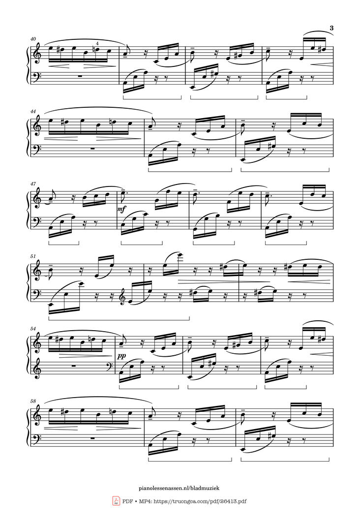 Page 3 of the piano sheet music PDF Piano - Für Elise Piano With fingering by L. van Beethoven