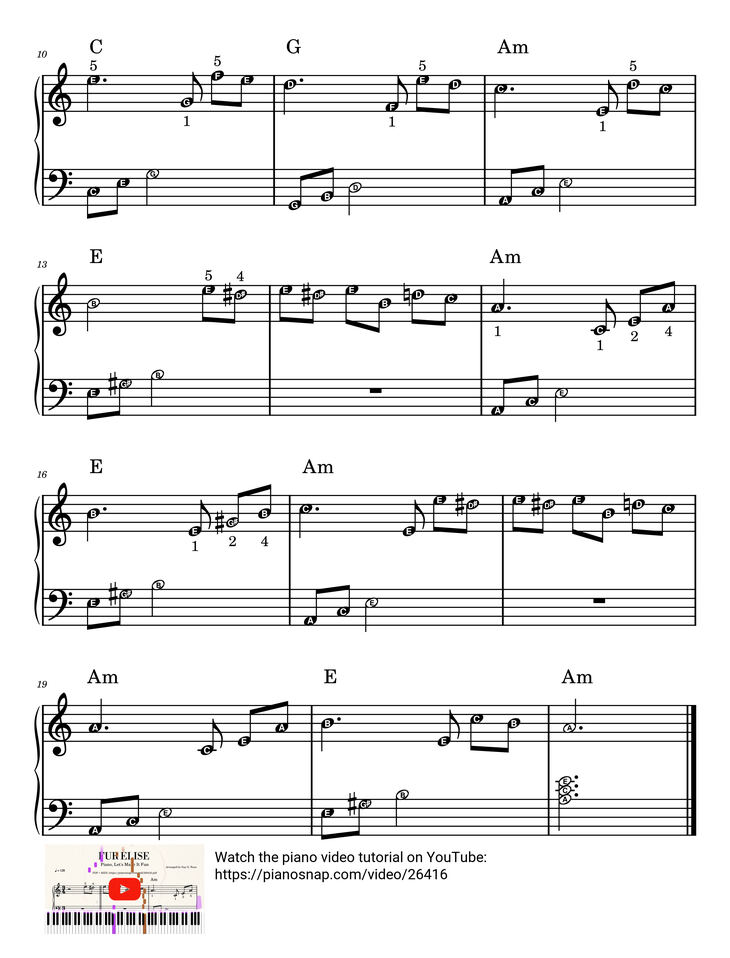 Page 2 of the piano sheet music PDF Piano - Fur Elise Piano Easy For Kid (With note name) by Arranged by Guy G. Faux