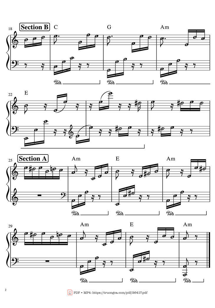 Page 2 of the piano sheet music PDF Piano - Beethoven Fur Elise (Famous part) by Ludwig van Beethoven