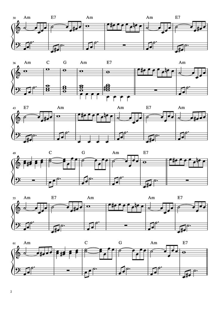 Page 2 of the piano sheet music PDF Piano - Fur Elise Piano by Arranged by Esdras de Souza