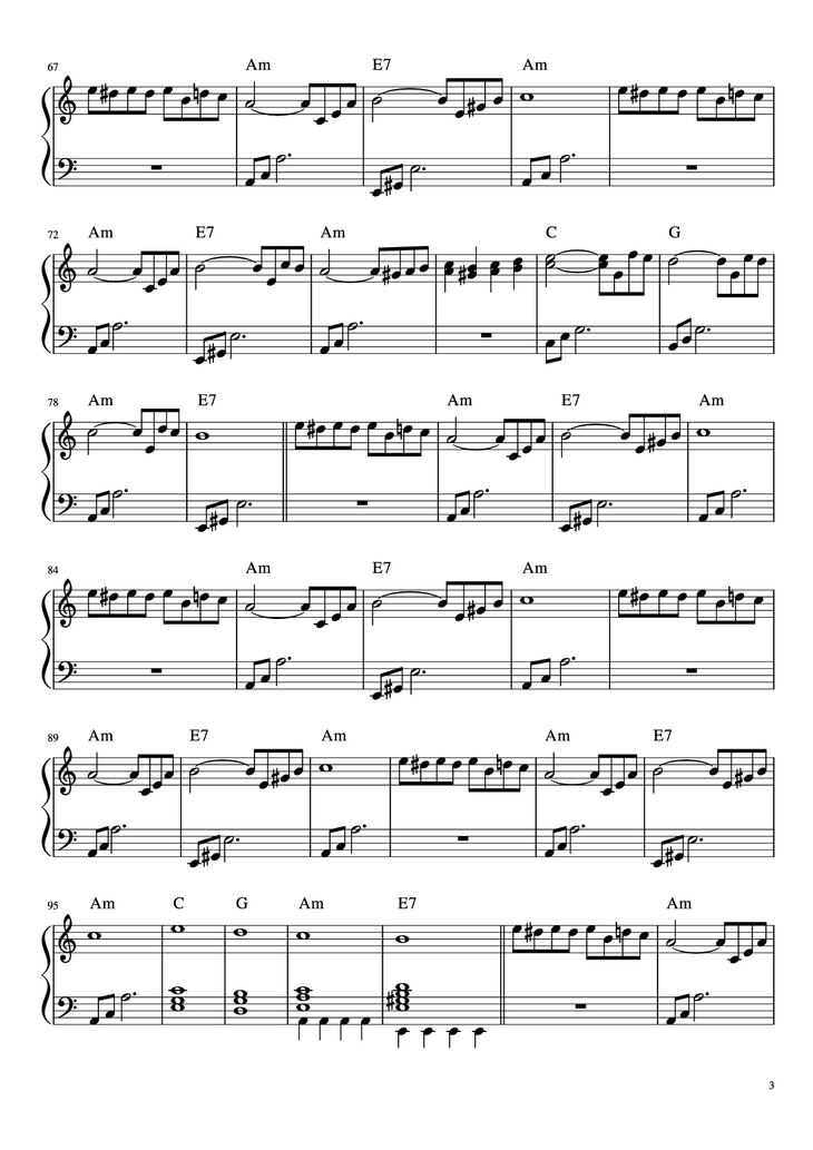 Page 3 of the piano sheet music PDF Piano - Fur Elise Piano by Arranged by Esdras de Souza