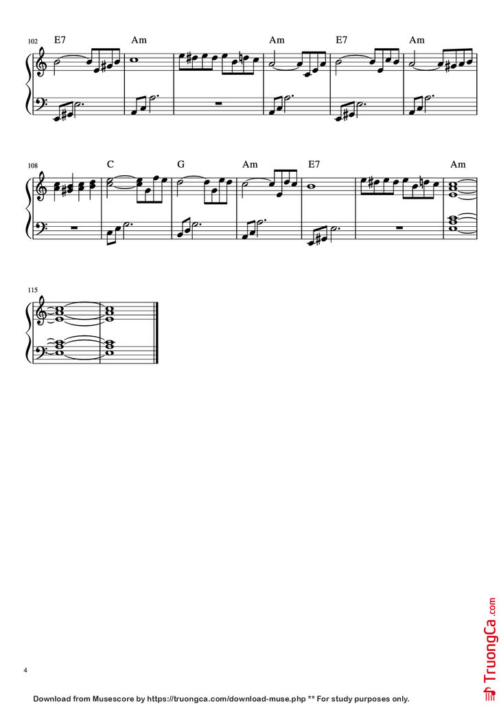 Page 4 of the piano sheet music PDF Piano - Fur Elise Piano by Arranged by Esdras de Souza