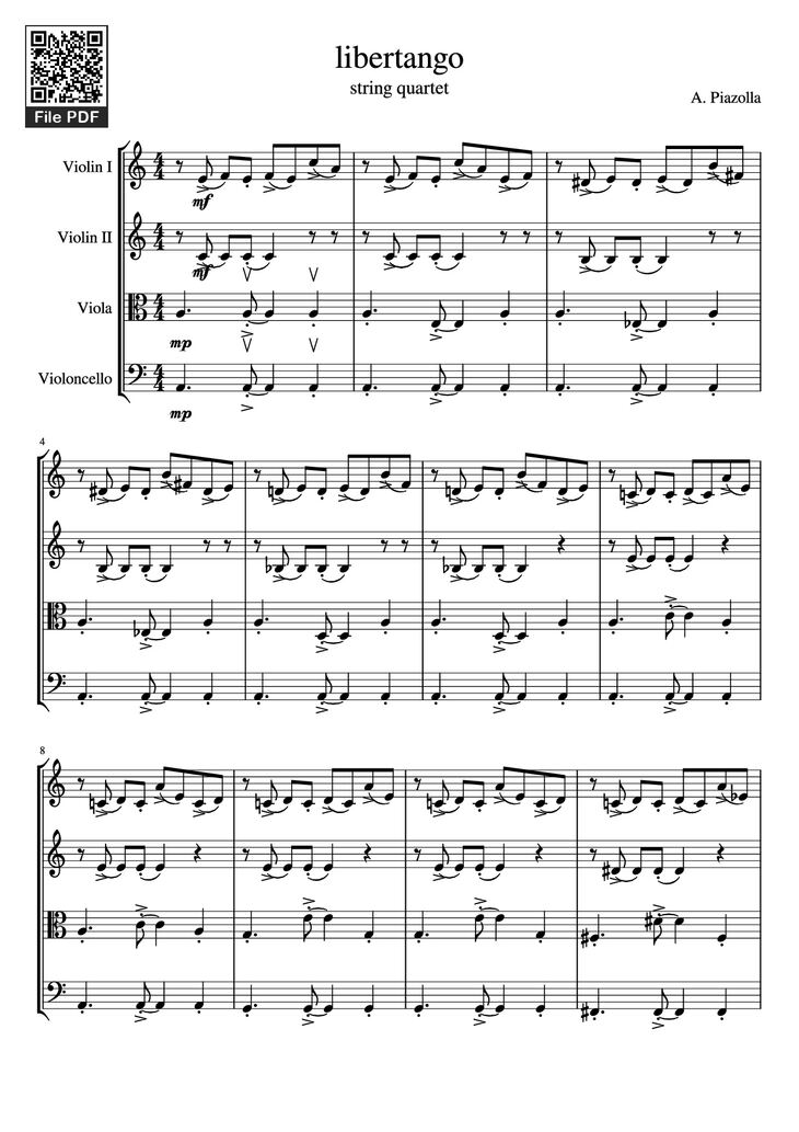 Page 1 of the piano sheet music PDF - libertango Violin by A. Piazolla