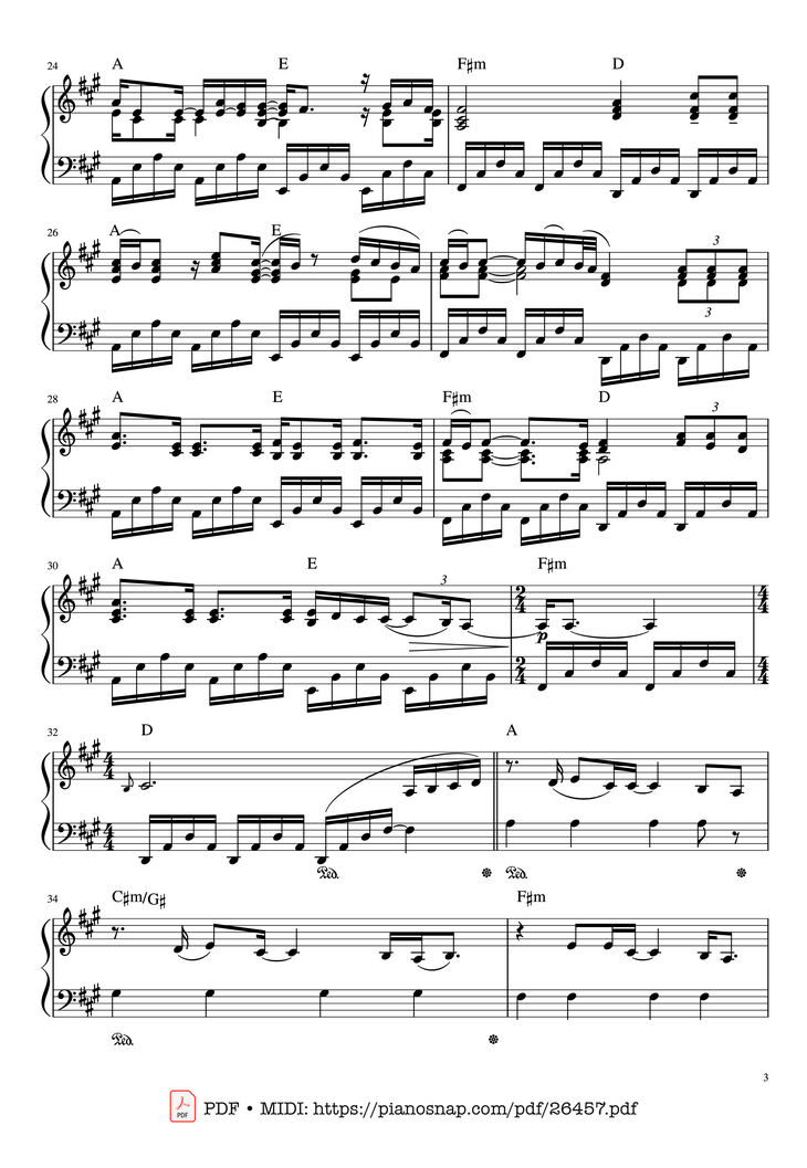 Page 3 of the piano sheet music PDF Piano - Someone Like You Piano by Words and Music by Adele Adrins and Dan Wilson