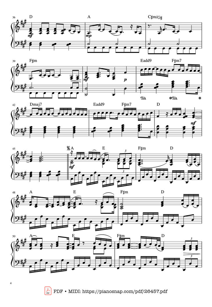 Page 4 of the piano sheet music PDF Piano - Someone Like You Piano by Words and Music by Adele Adrins and Dan Wilson