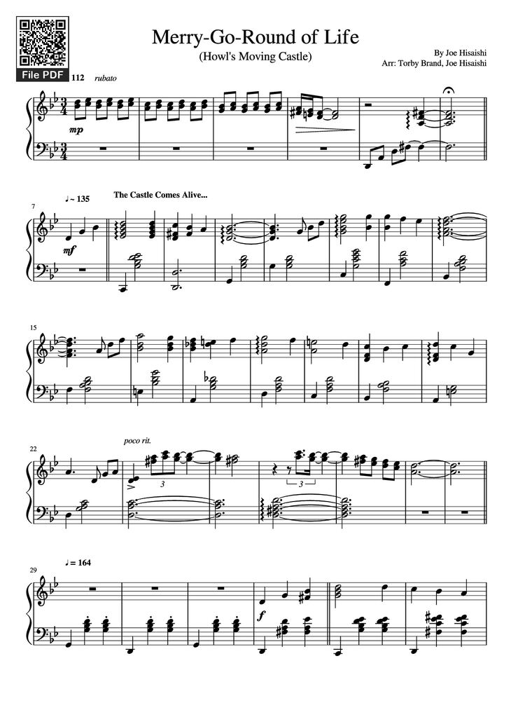 Page 1 of the piano sheet music PDF Piano - Merry-Go-Round of Life Piano by Joe Hisaishi