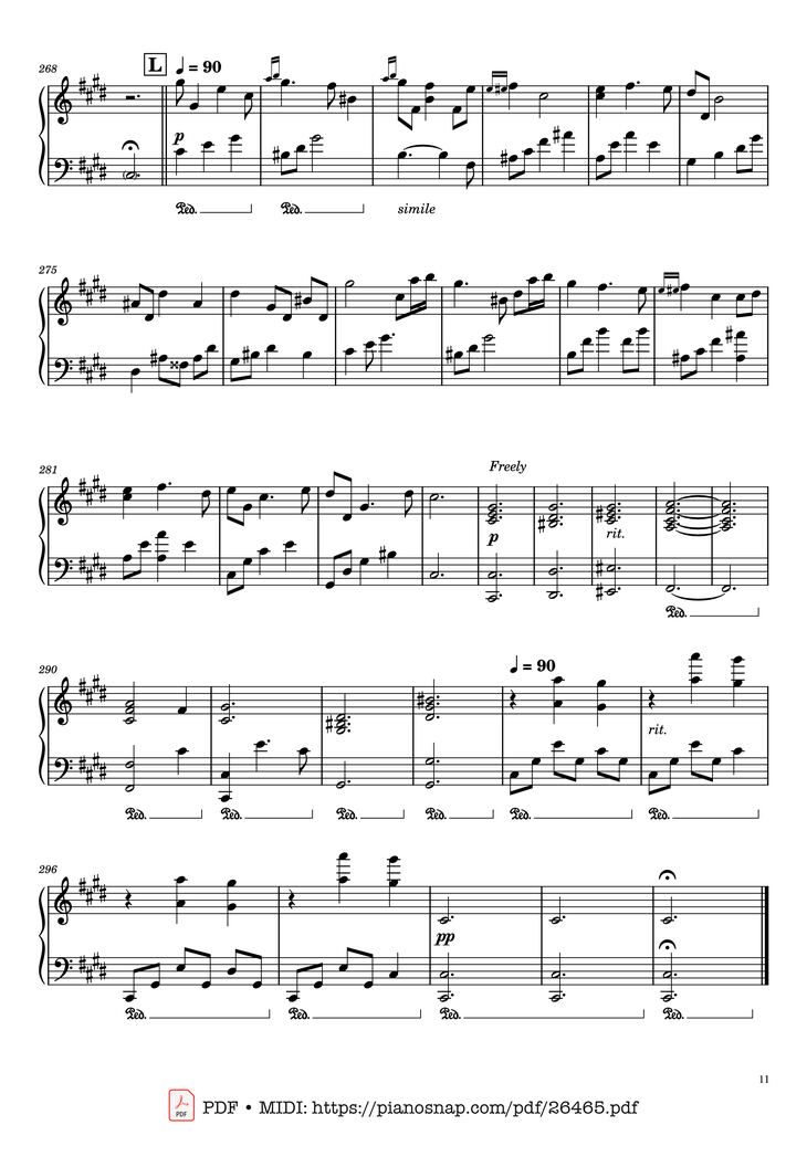Page 11 of the piano sheet music PDF - Once Upon a December Piano by Music by S. Flaherty & D. Newman