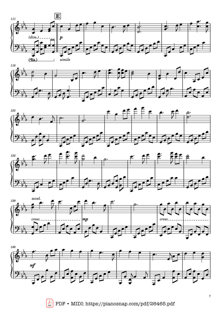 Page 5 of the piano sheet music PDF - Once Upon a December Piano by Music by S. Flaherty & D. Newman