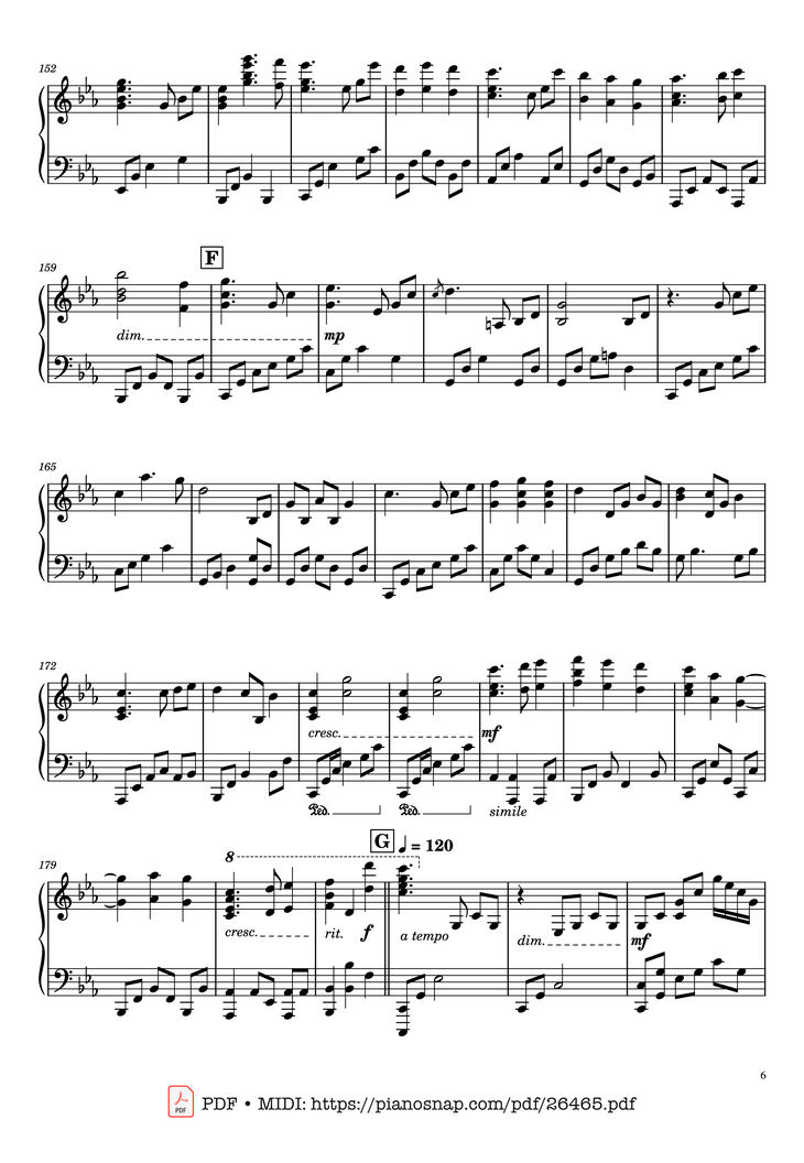 Page 6 of the piano sheet music PDF - Once Upon a December Piano by Music by S. Flaherty & D. Newman