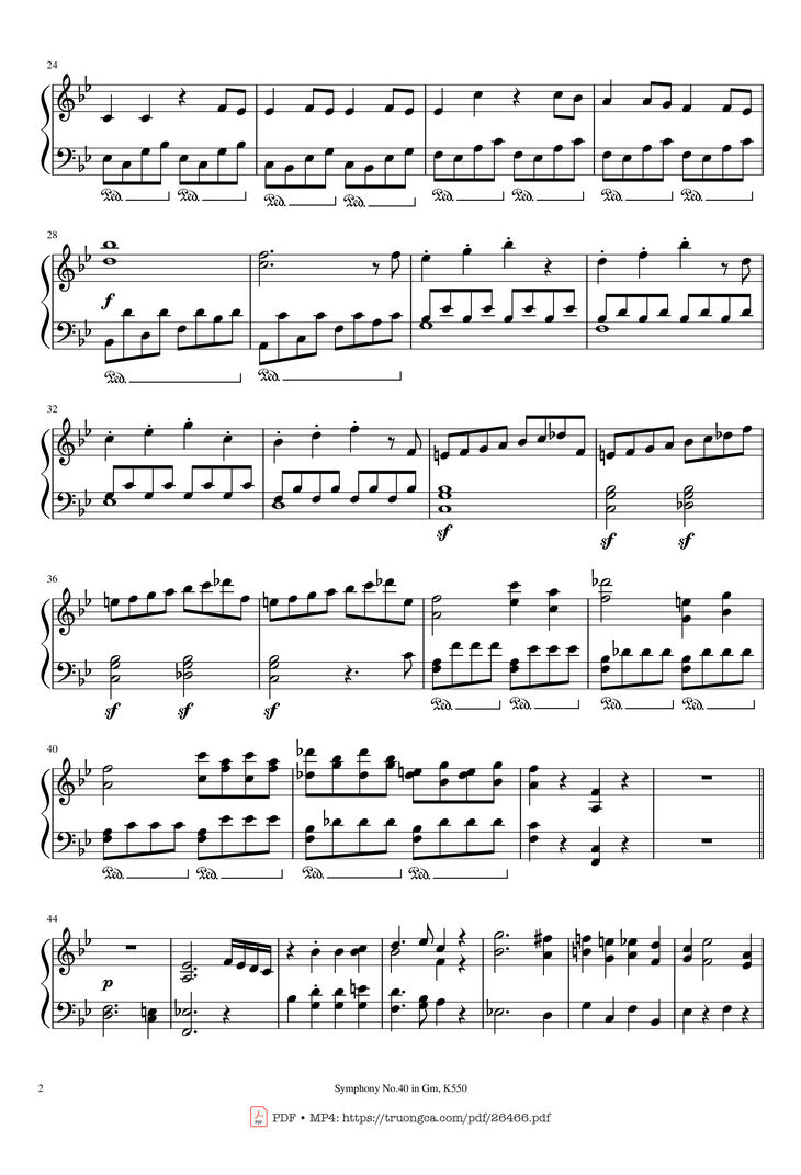 Page 2 of the piano sheet music PDF Piano - Symphony No.40 in Gm, K550 Piano by W.A.Mozart