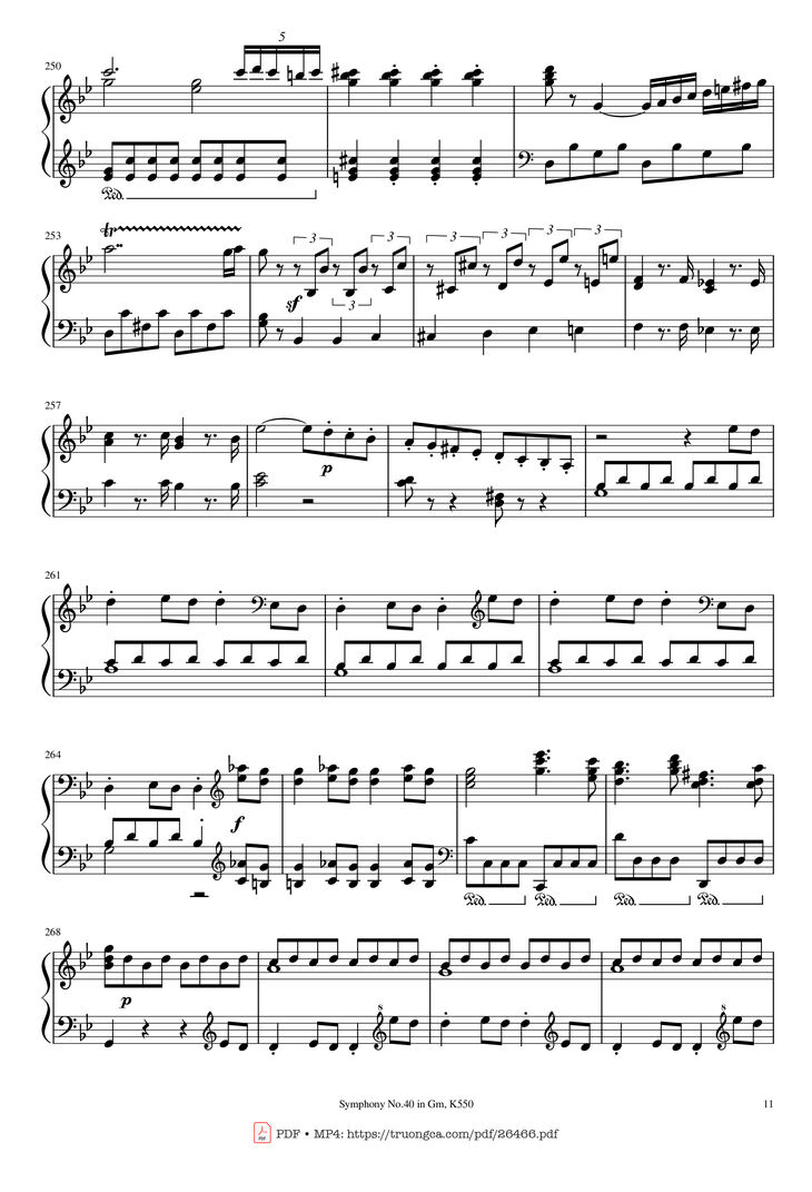 Page 11 of the piano sheet music PDF Piano - Symphony No.40 in Gm, K550 Piano by W.A.Mozart