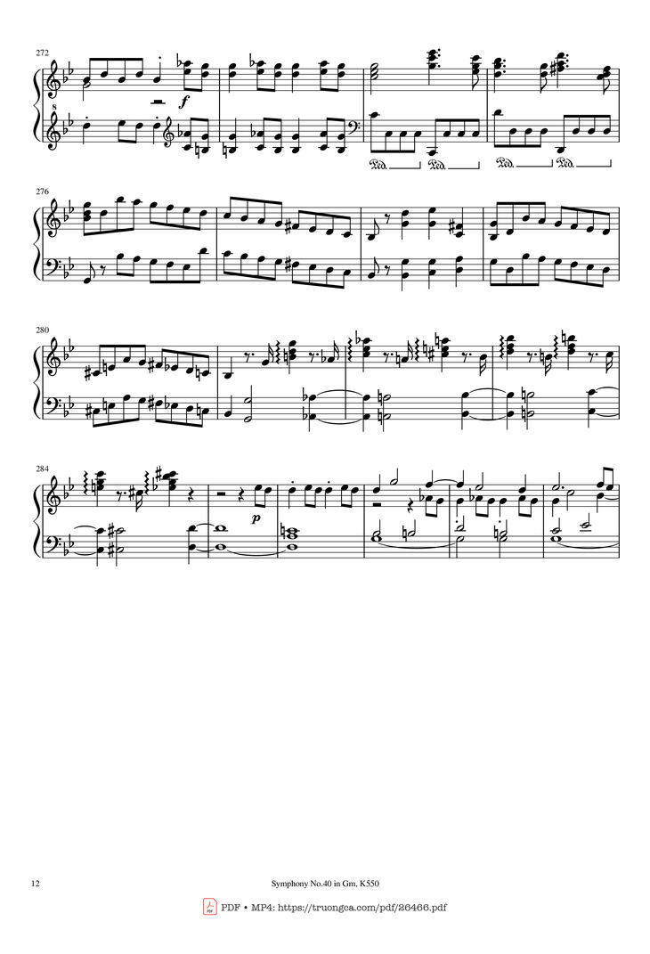 Page 12 of the piano sheet music PDF Piano - Symphony No.40 in Gm, K550 Piano by W.A.Mozart