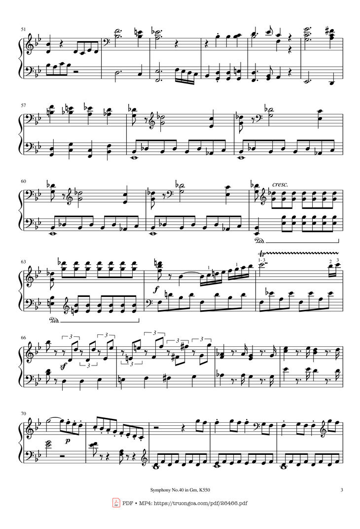 Page 3 of the piano sheet music PDF Piano - Symphony No.40 in Gm, K550 Piano by W.A.Mozart