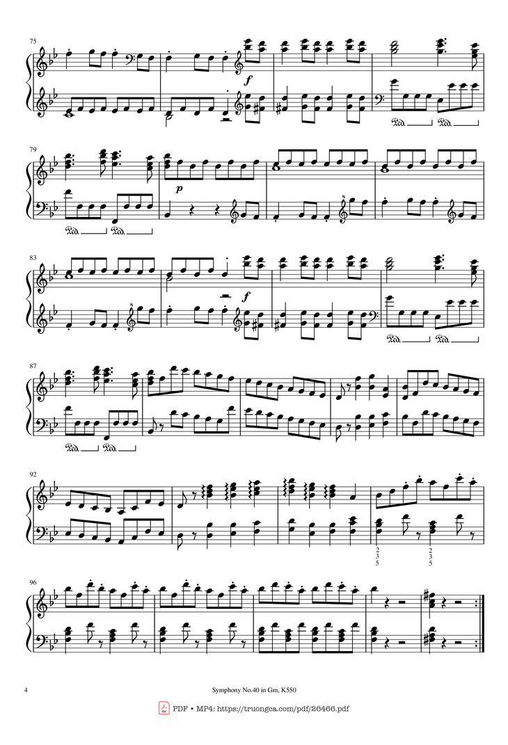 Page 4 of the piano sheet music PDF Piano - Symphony No.40 in Gm, K550 Piano by W.A.Mozart