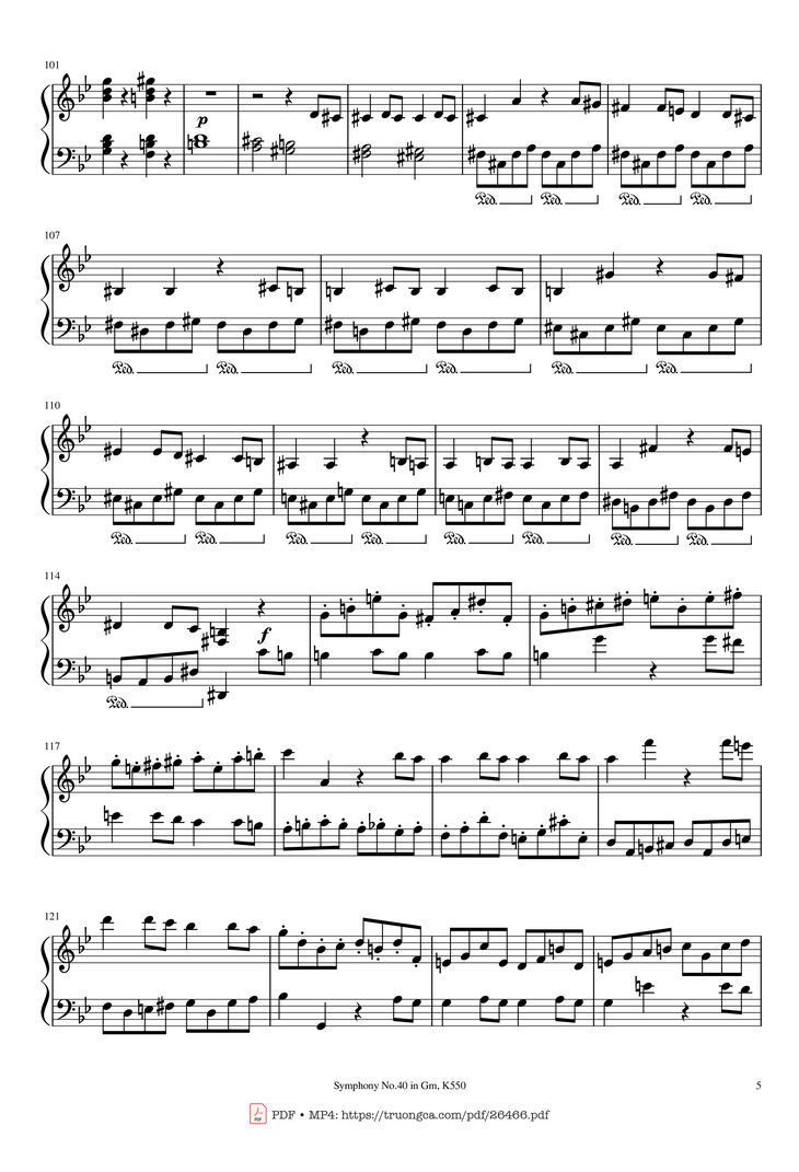 Page 5 of the piano sheet music PDF Piano - Symphony No.40 in Gm, K550 Piano by W.A.Mozart