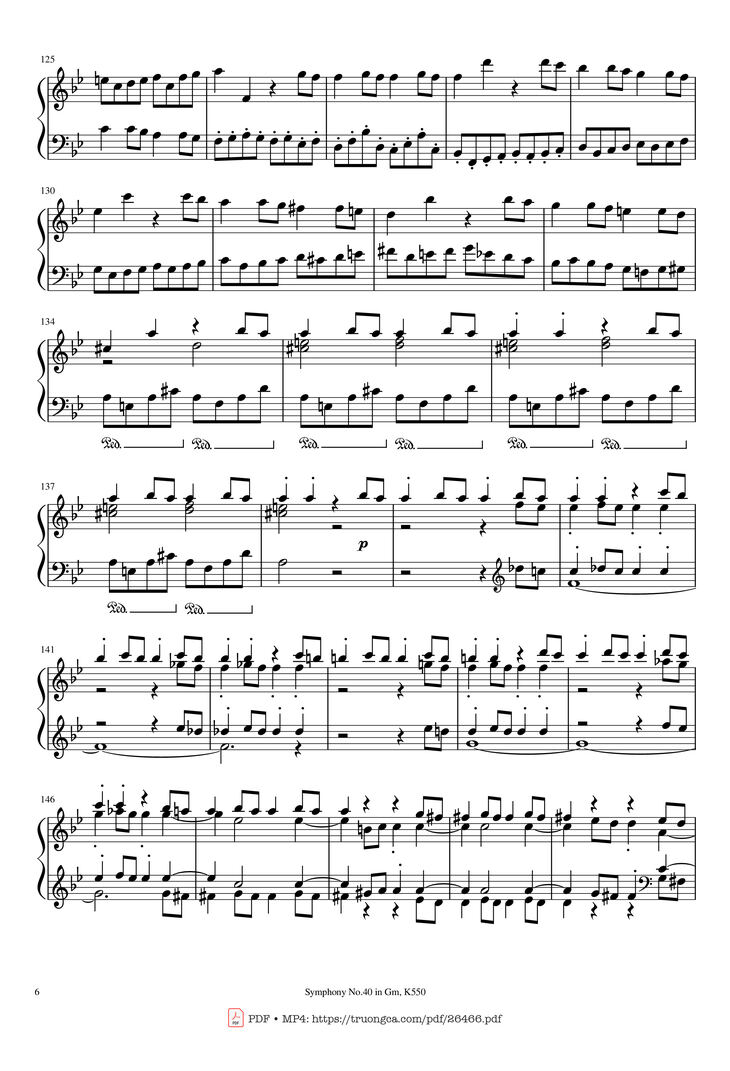 Page 6 of the piano sheet music PDF Piano - Symphony No.40 in Gm, K550 Piano by W.A.Mozart