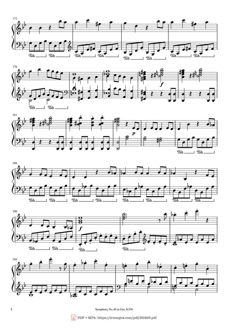 Page 8 of the piano sheet music PDF Piano - Symphony No.40 in Gm, K550 Piano by W.A.Mozart