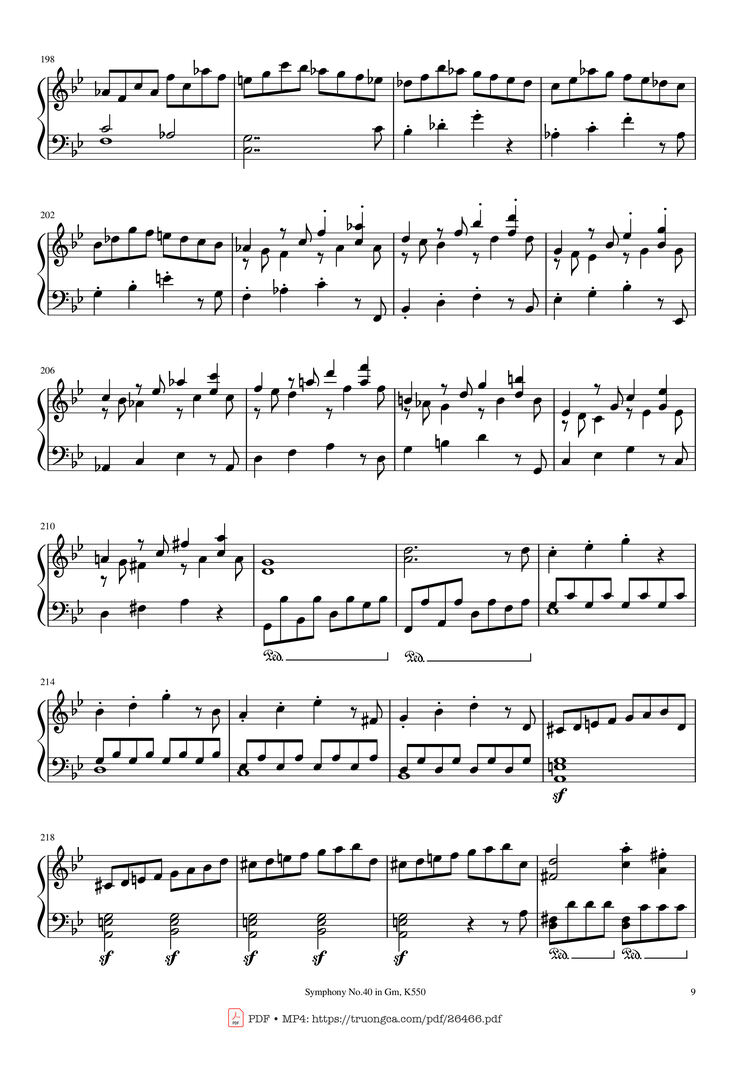 Page 9 of the piano sheet music PDF Piano - Symphony No.40 in Gm, K550 Piano by W.A.Mozart