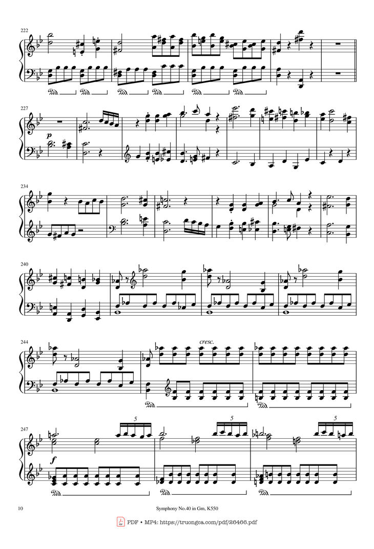 Page 10 of the piano sheet music PDF Piano - Symphony No.40 in Gm, K550 Piano by W.A.Mozart