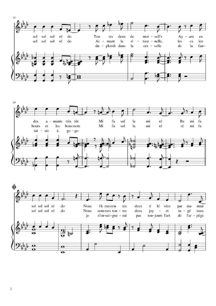 Page 2 of the piano sheet music PDF Piano - Chanson des jumelles Piano by Michel Legrand