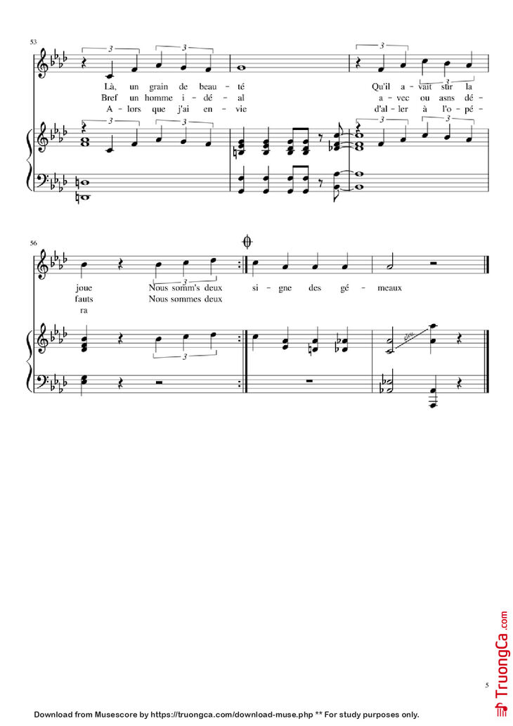 Page 5 of the piano sheet music PDF Piano - Chanson des jumelles Piano by Michel Legrand