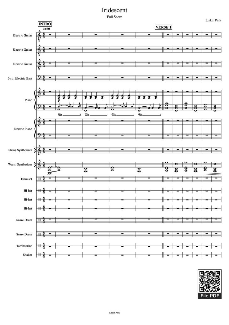 Page 1 of the piano sheet music PDF Piano Guitar Tab - Iridescent Piano by Linkin Park