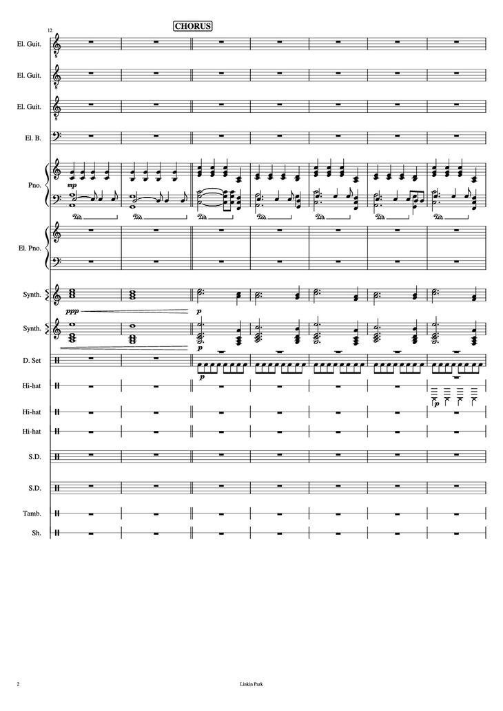 Page 2 of the piano sheet music PDF Piano Guitar Tab - Iridescent Piano by Linkin Park