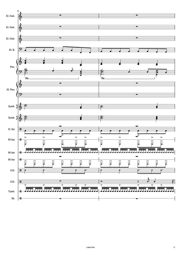 Page 11 of the piano sheet music PDF Piano Guitar Tab - Iridescent Piano by Linkin Park