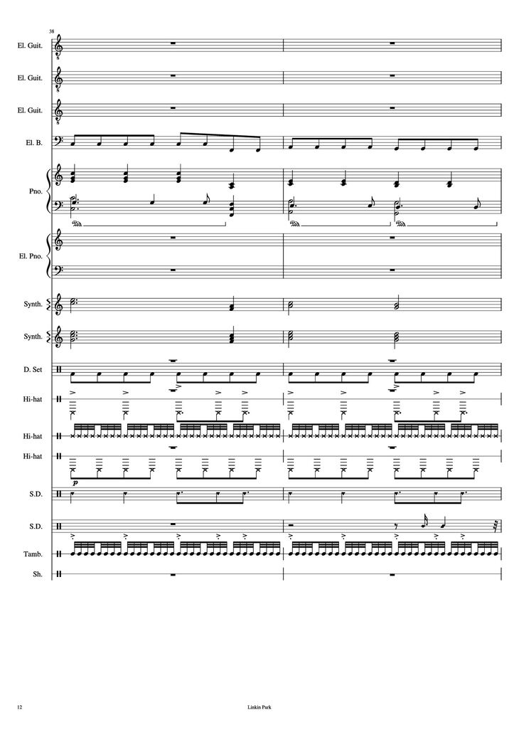 Page 12 of the piano sheet music PDF Piano Guitar Tab - Iridescent Piano by Linkin Park