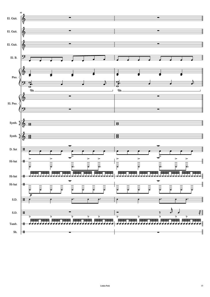 Page 13 of the piano sheet music PDF Piano Guitar Tab - Iridescent Piano by Linkin Park