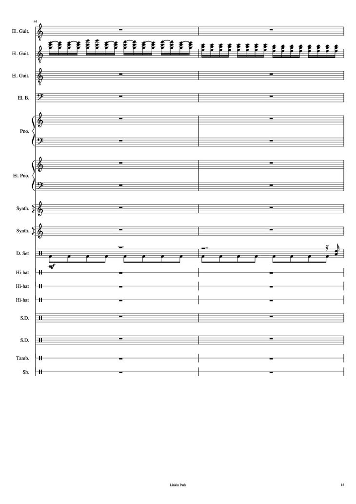 Page 15 of the piano sheet music PDF Piano Guitar Tab - Iridescent Piano by Linkin Park