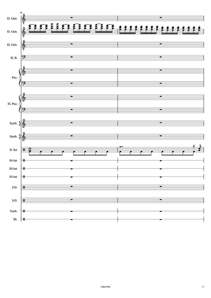 Page 17 of the piano sheet music PDF Piano Guitar Tab - Iridescent Piano by Linkin Park