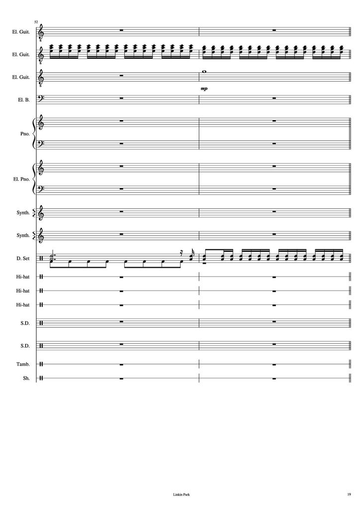 Page 19 of the piano sheet music PDF Piano Guitar Tab - Iridescent Piano by Linkin Park