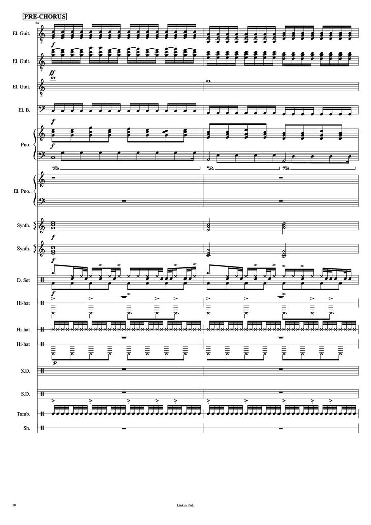 Page 20 of the piano sheet music PDF Piano Guitar Tab - Iridescent Piano by Linkin Park