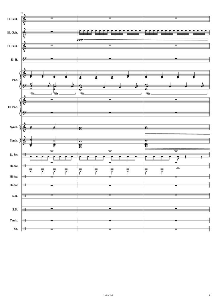 Page 3 of the piano sheet music PDF Piano Guitar Tab - Iridescent Piano by Linkin Park