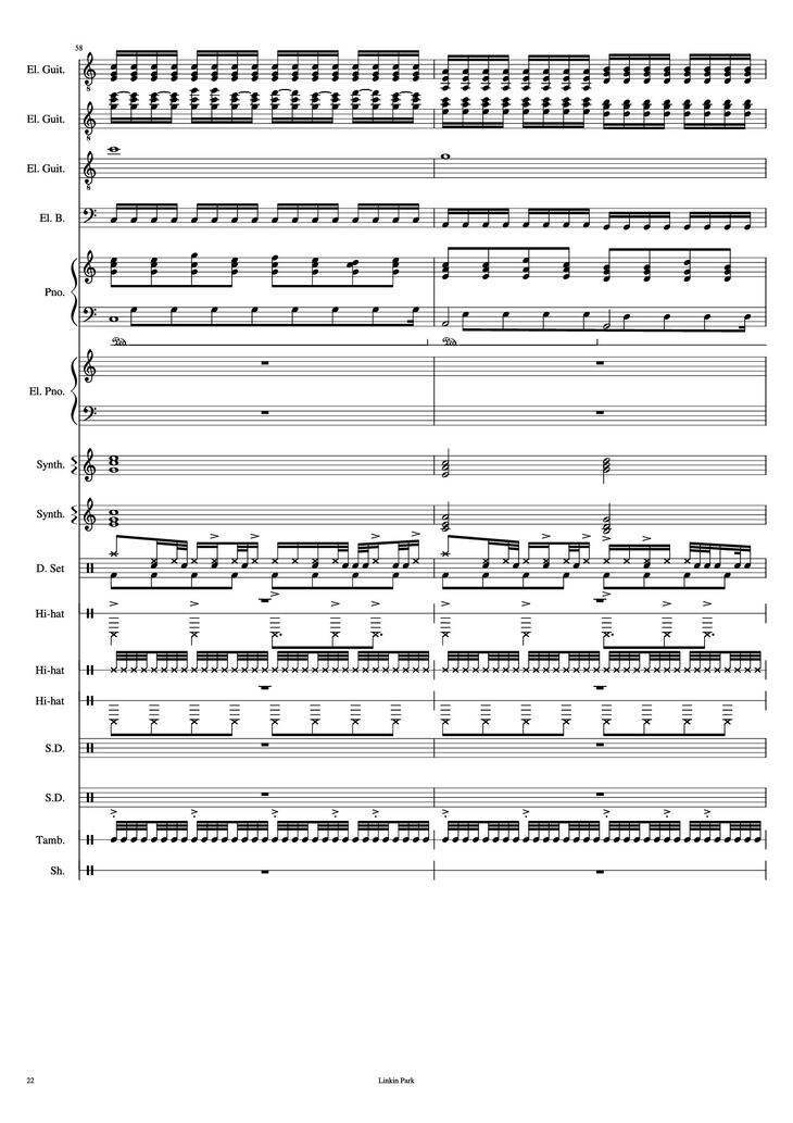 Page 22 of the piano sheet music PDF Piano Guitar Tab - Iridescent Piano by Linkin Park