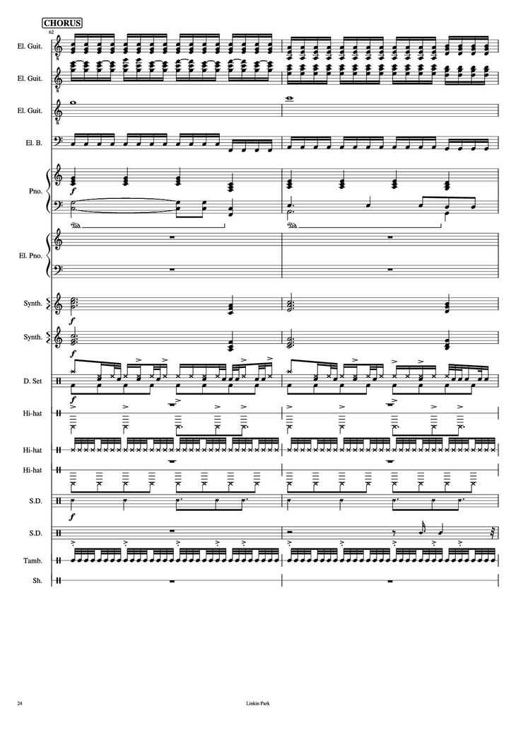Page 24 of the piano sheet music PDF Piano Guitar Tab - Iridescent Piano by Linkin Park