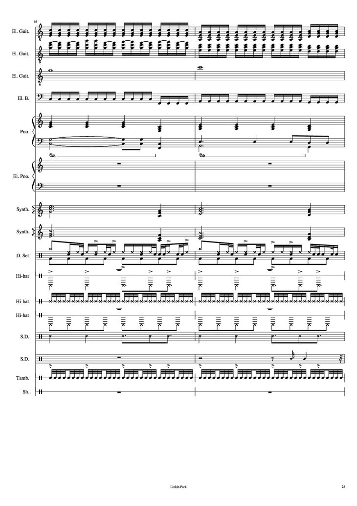 Page 25 of the piano sheet music PDF Piano Guitar Tab - Iridescent Piano by Linkin Park