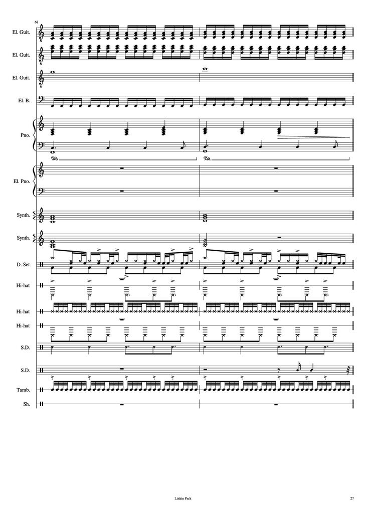 Page 27 of the piano sheet music PDF Piano Guitar Tab - Iridescent Piano by Linkin Park