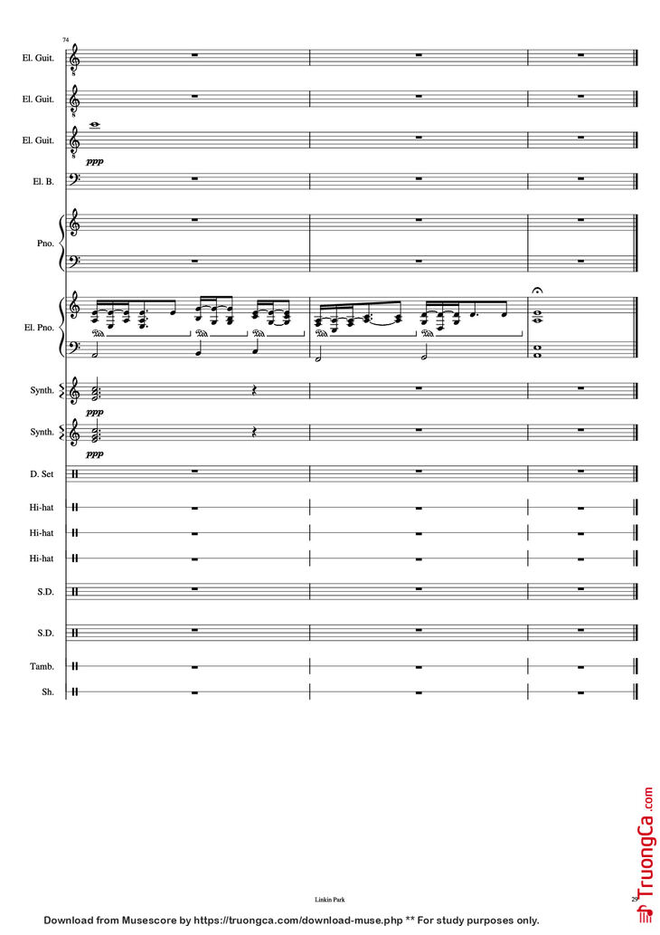 Page 29 of the piano sheet music PDF Piano Guitar Tab - Iridescent Piano by Linkin Park